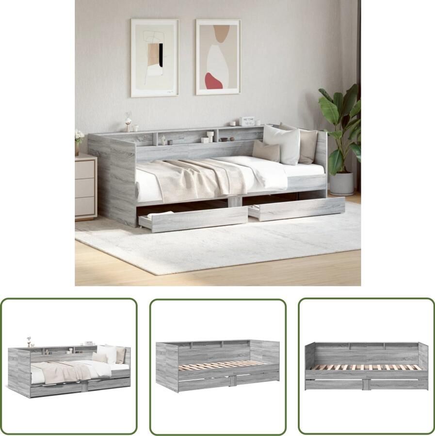 VidaXL Tweepersoonsbed Slaapbank met lades zonder matras 100x200 cm grijs sonoma eiken Boxspring Guest Bed Multifunctionele Bank