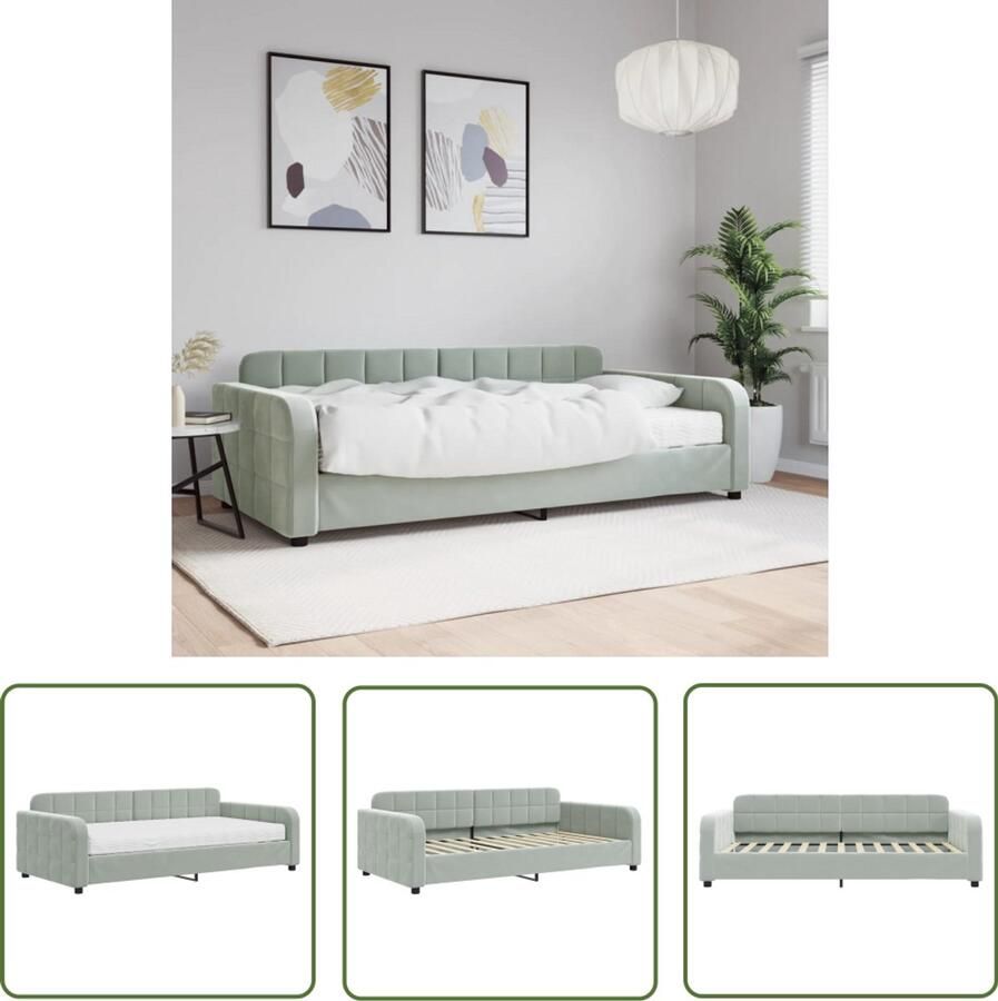 The Living Store Slaapbank met matras 100x200 cm fluweel lichtgrijs Slaapbank Tweepersoonsbed Lounge Sofa Multifunctioneel Meubilair Fluweel Bank
