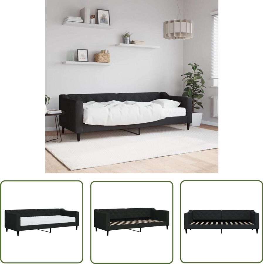 The Living Store Slaapbank met matras 80x200 cm stof zwart Slaapbank Tweepersoonsbed Zwarte Meubels Design Bank Compact Bed