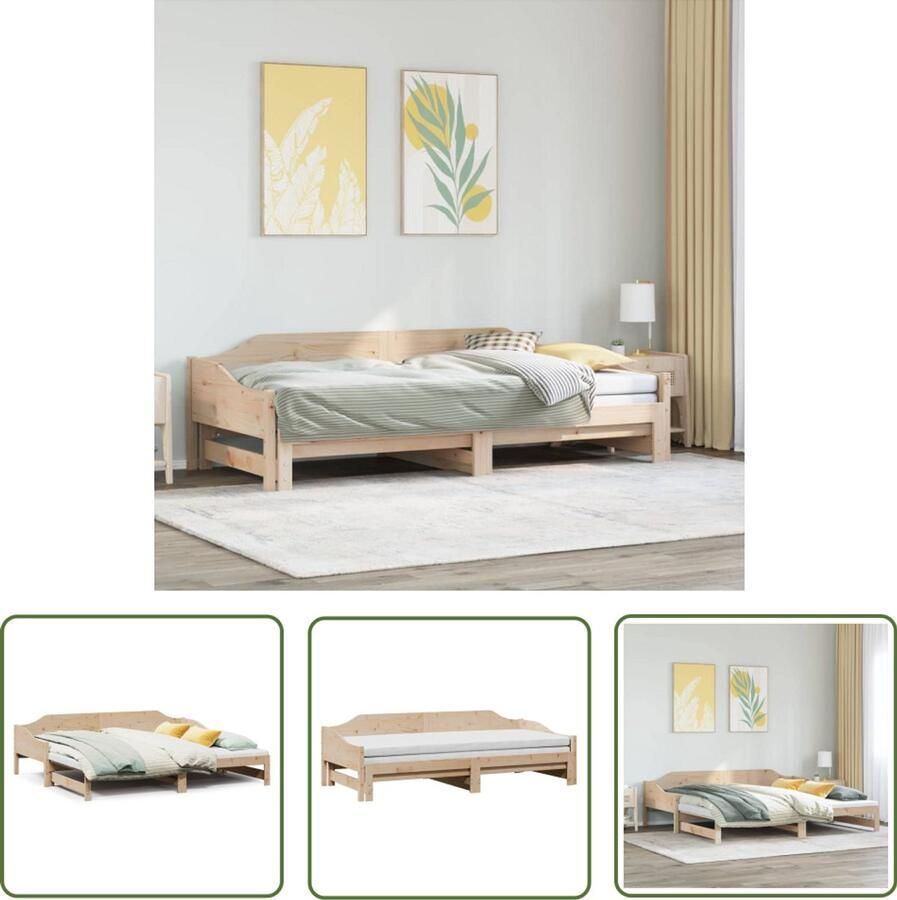 VidaXL Slaapbank met onderschuifbed 80x200 cm massief grenenhout Slaapbank Tweepersoonsbed Houten Bed Grenenhouten Bed Stapelbed