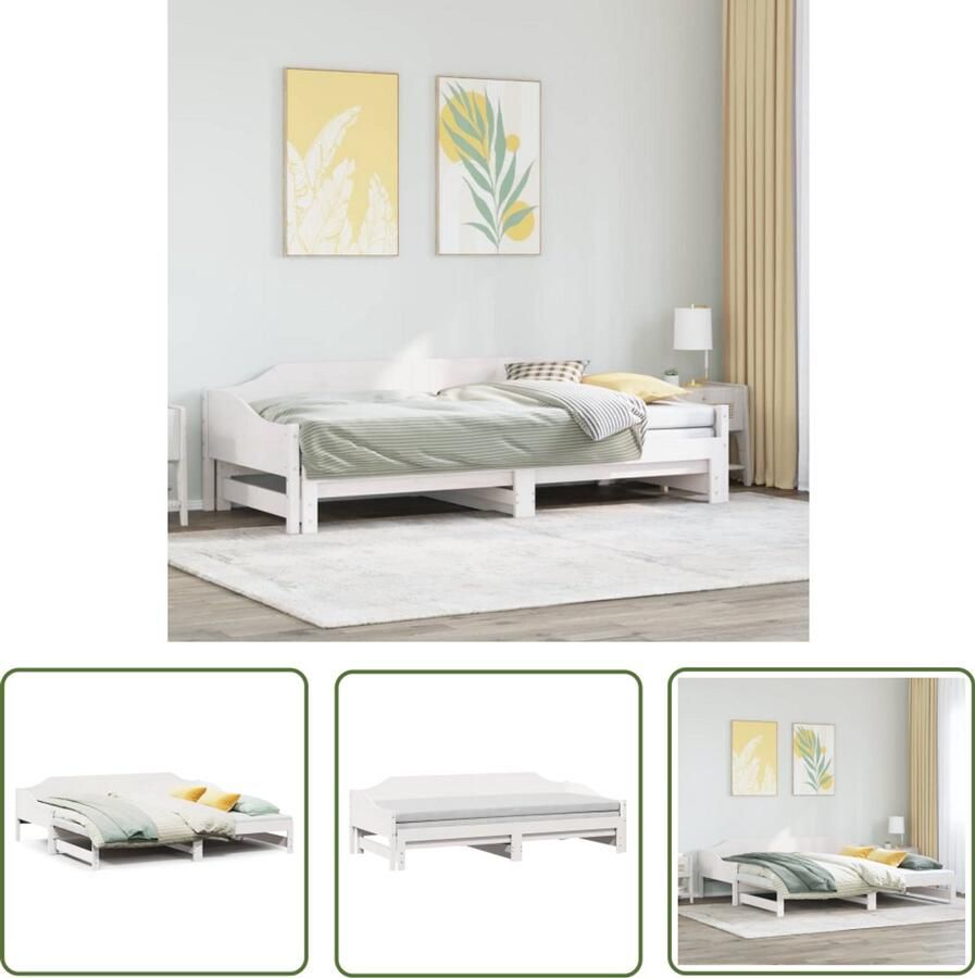 VidaXL Slaapbank met onderschuifbed 90x190 cm massief grenenhout wit Slaapbank Tweepersoonsbed Boxspring Houten Bed Stapelbed
