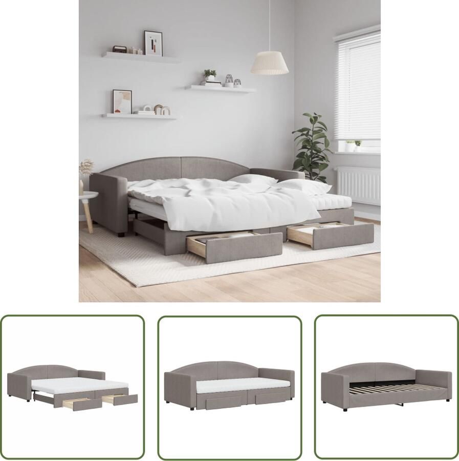 The Living Store Slaapbank Versatile 223x110x75 cm Taupe Met onderschuifbed Inclusief 2 schuimmatrassen en 2 bedladen Slaapbank Tweepersoonsbed Sofa Bed Boxspring Lounge