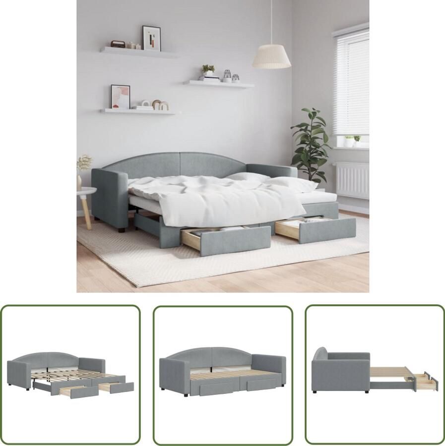 The Living Store Slaapbank 2-in-1 met onderschuifbed Lichtgrijs 213x100x75cm (BxDxH) 2 lades Slaapbank Tweepersoonsbed Sofa Bed Boxspring Onderbed