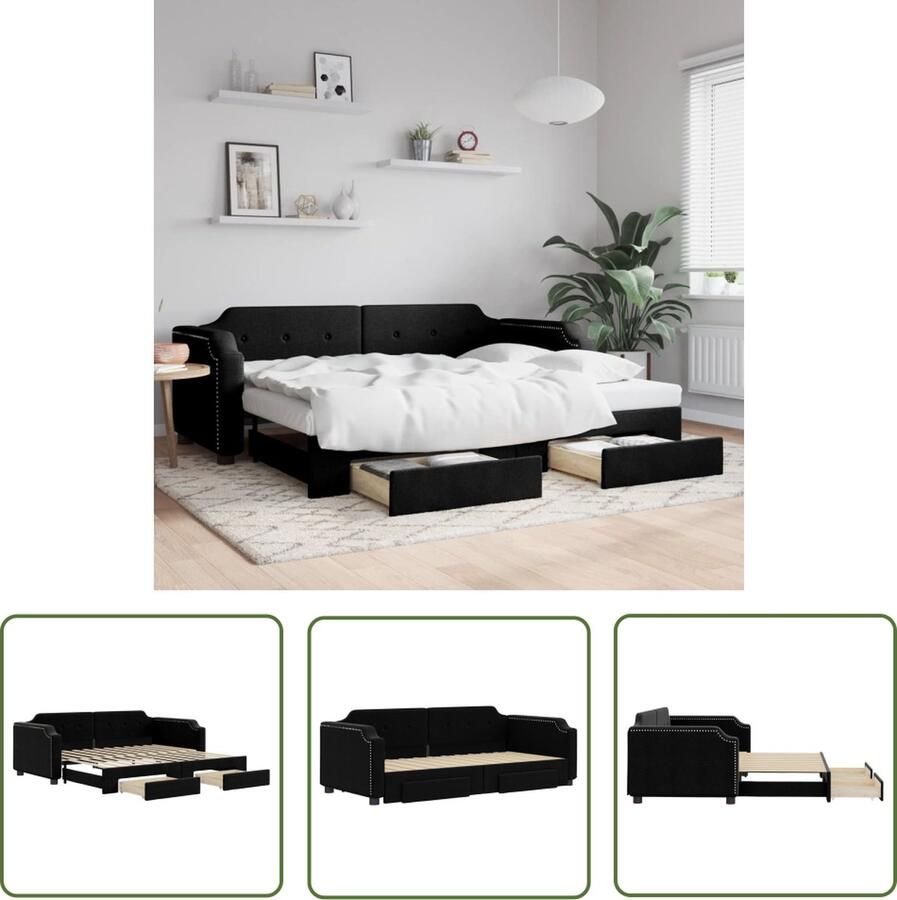 The Living Store Slaapbank 2-in-1 Zwart 223x100x66.5 cm Incl 2 bedladen Geschikt voor matras 90x200 cm Duurzame stof Slaapbank Tweepersoonsbed Sofa Bed Boxspring Stapelbare Bedden - Foto 2