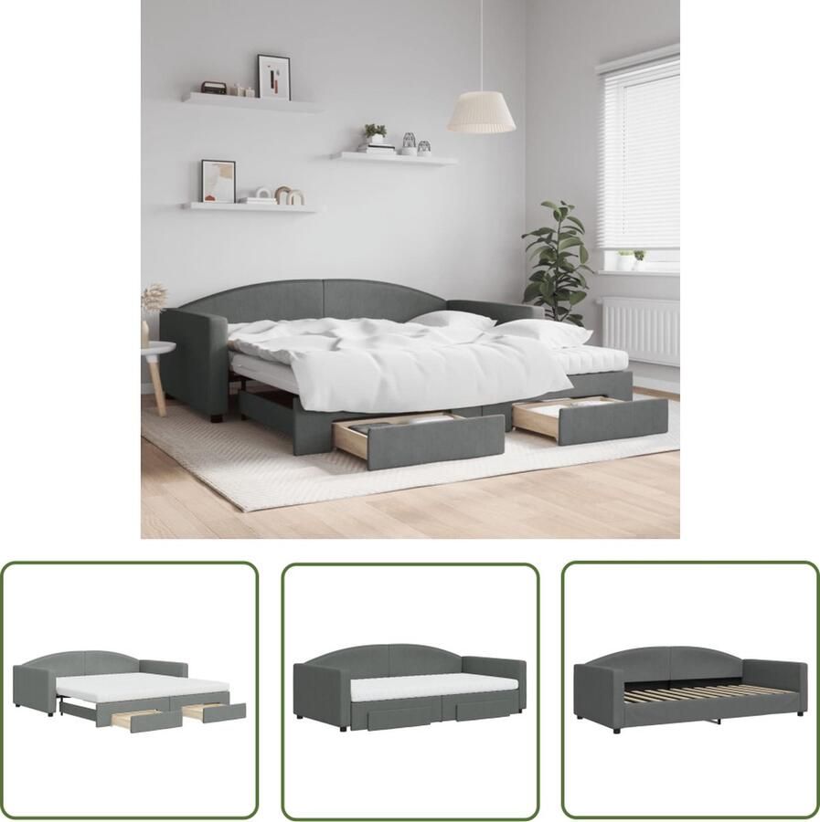 The Living Store Slaapbank Onderschuifbed Donkergrijs 223 x 110 x 75 cm 2-in-1 Veelzijdige slaapbank Opbergruimte Comfortabel schuimmatras Duurzame stof