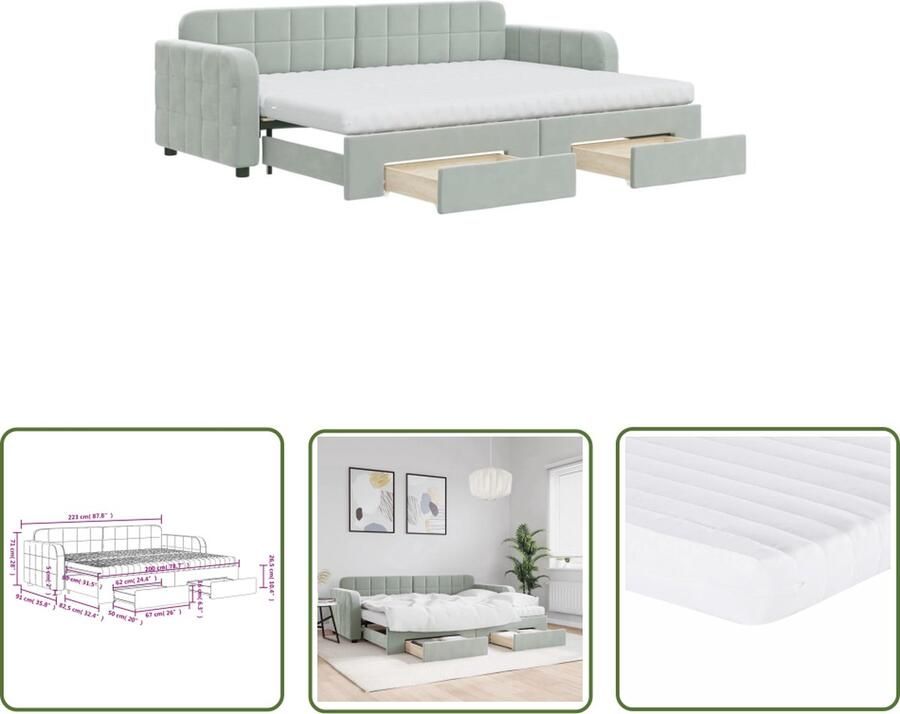 The Living Store Slaapbank onderschuifbed en lades 80x200 cm fluweel lichtgrijs Slaapbank Tweepersoonsbed Sofa Bed Onderbed Opbergladekast - Foto 2