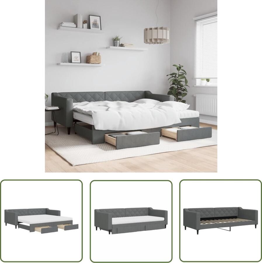 The Living Store Slaapbank 2-in-1 met onderschuifbed donkergrijs 223 x 192.5 x 67 cm Slaapbank Tweepersoonsbed Sofa Bed Donkere Meubels Lounge Furniture