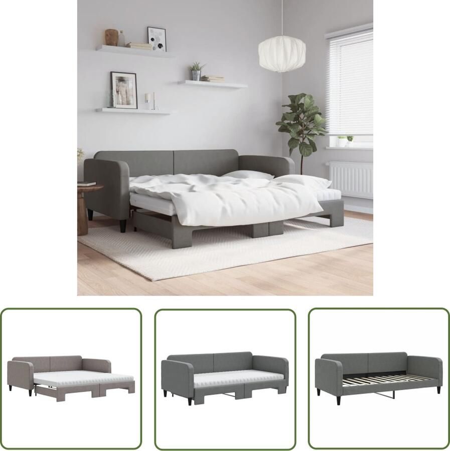 The Living Store Slaapbank Onderschuifbed Donkergrijs 223 x 110 x 75 cm 2 x 100 x 200 x 10 cm Schuimmatras Duurzame stof Slaapbank Tweepersoonsbed Donkere Meubels Onder Schuifbed Sofa Bed