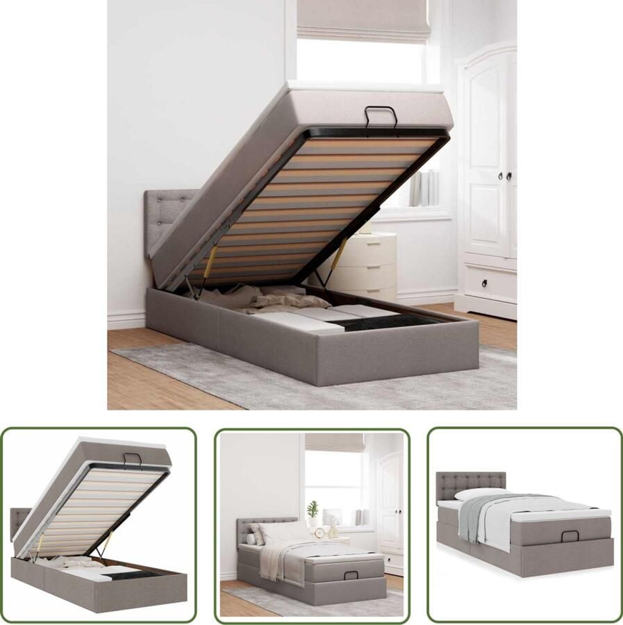 The Living Store Bed met matras 100x200 cm stof taupe Slaapcomfort Tweepersoonsbed Boxspringbed Bed Frame Slaapbank