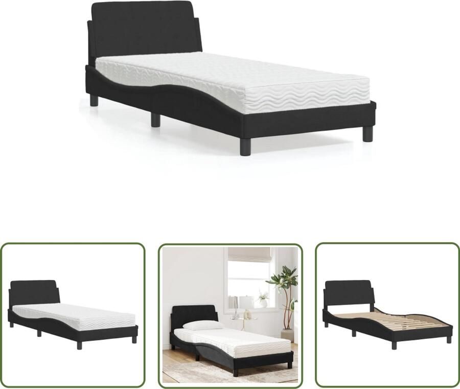 VidaXL Tweepersoonsbed Slaapcomfort Bed met matras Dover fluweel zwart 90x190 cm Boxspring Designbed Fluweel Bed