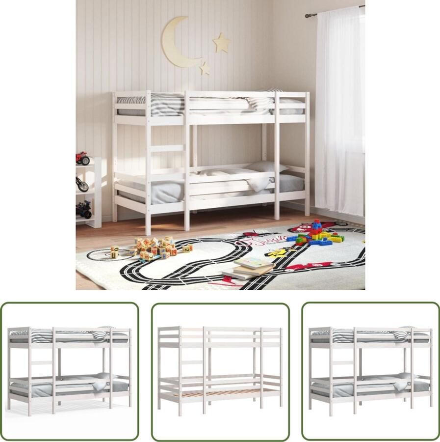 VidaXL Tweepersoonsbed Stapelbed 90x190 cm massief grenenhout wit Kinderbed Loftbed Klein Bed