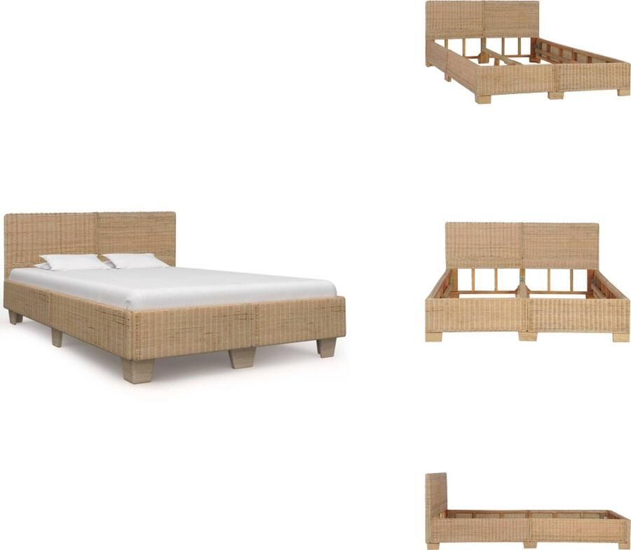VidaXL Tweepersoonsbed Tweepersoonsbedden Bed Bedden Bedframe handgeweven echt rattan 140x200 cm
