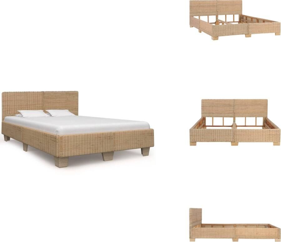 VidaXL Tweepersoonsbed Tweepersoonsbedden Bed Bedden Bedframe handgeweven echt rattan 160x200 cm