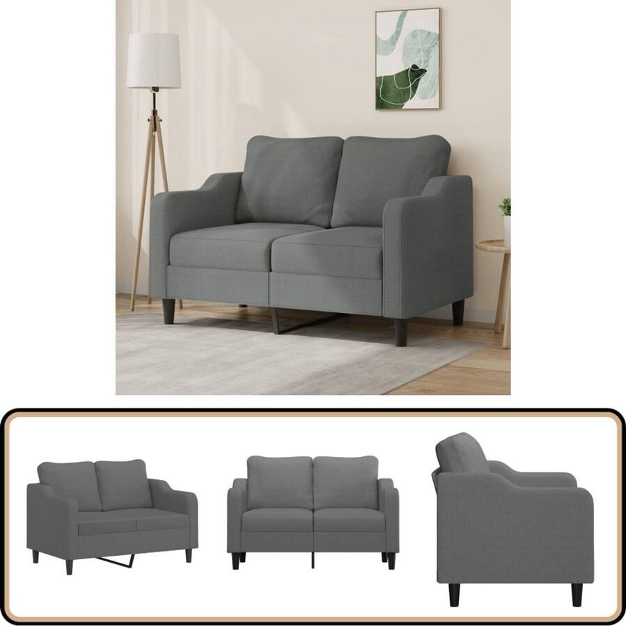 VidaXL Tweezitsbank 120 cm Donkergrijs Stof Tweezitsbank Donkere Bank Bankstellen Salon Meubilair Comfort Bank