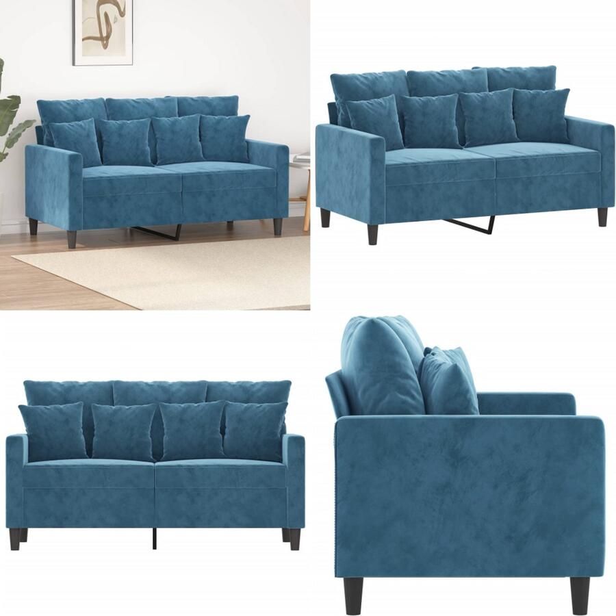 VidaXL Tweezitsbank 120 cm fluweel blauw 2-zitsbank 2-zitsbanken Bank Sofa