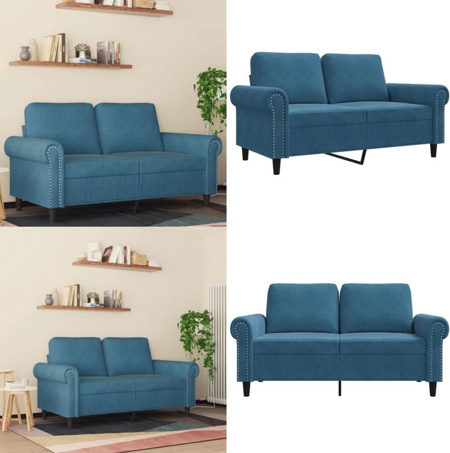 VidaXL Tweezitsbank 120 cm fluweel blauw 2-zitsbank 2-zitsbanken Bank Sofa