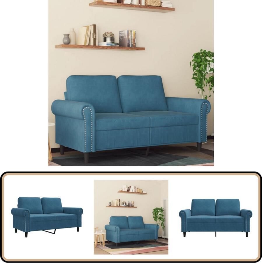 VidaXL Tweezitsbank 120 cm Fluweel Blauw Tweezitsbank Bank Fluweel Sofa Blauwe Bank Salon Meubilair