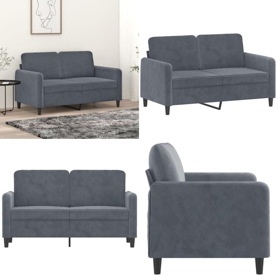VidaXL Tweezitsbank 120 cm fluweel donkergrijs 2-zitsbank 2-zitsbanken Bank Sofa - Foto 3