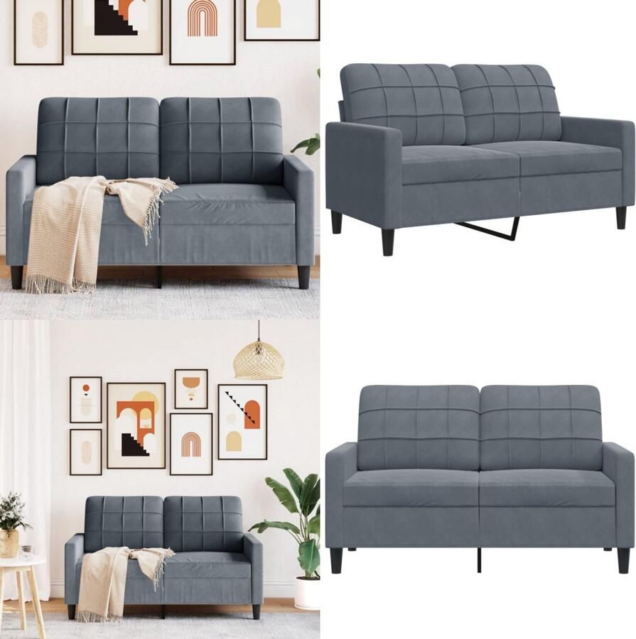 VidaXL Tweezitsbank 120 cm fluweel donkergrijs 2-zitsbank 2-zitsbanken Bank Tweezitsbank