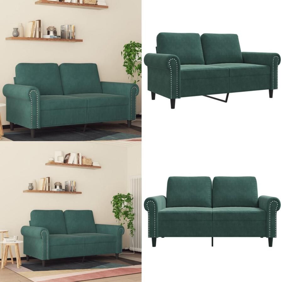 VidaXL Tweezitsbank 120 cm fluweel donkergroen 2-zitsbank 2-zitsbanken Bank Sofa