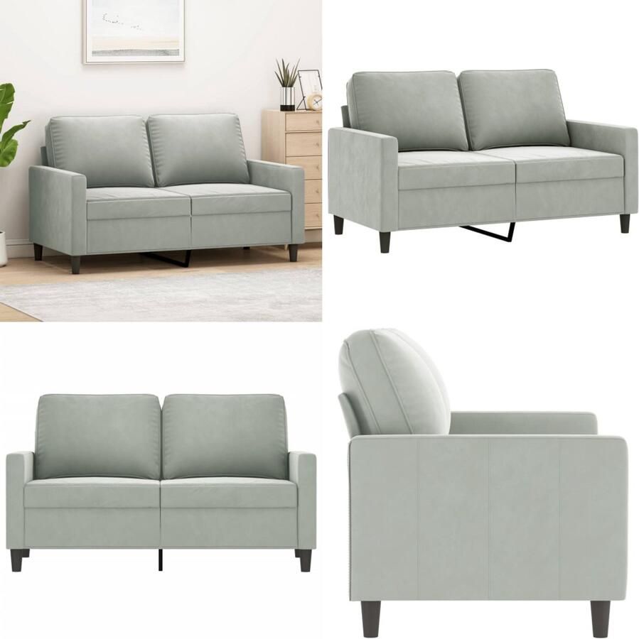 VidaXL Tweezitsbank 120 cm fluweel lichtgrijs 2-zitsbank 2-zitsbanken Bank Tweezitsbank - Foto 2