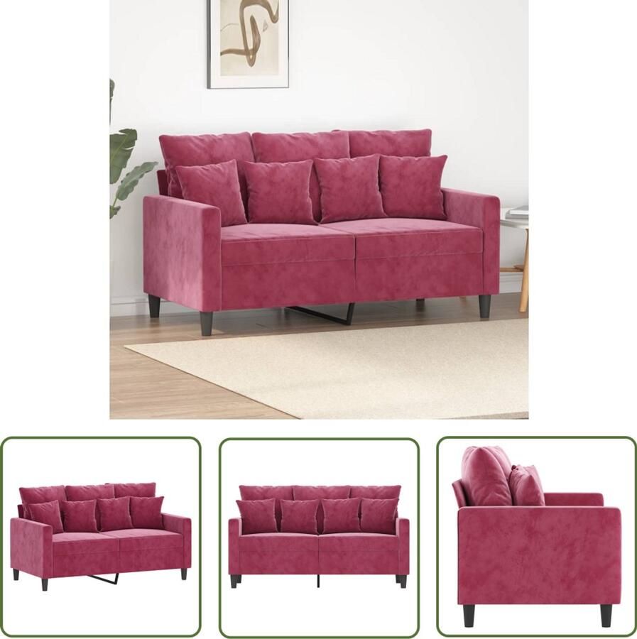 VidaXL Tweezitsbank 120 cm Fluweel Wijnrood Tweezitsbank Fluweel Sofa Rode Bank Salontafel Woonkamer Meubilair