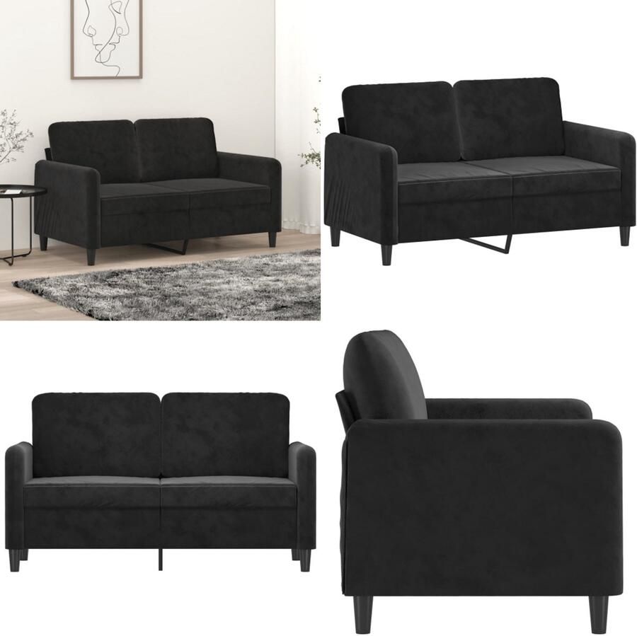 VidaXL Tweezitsbank 120 cm fluweel zwart 2-zitsbank 2-zitsbanken Bank Sofa