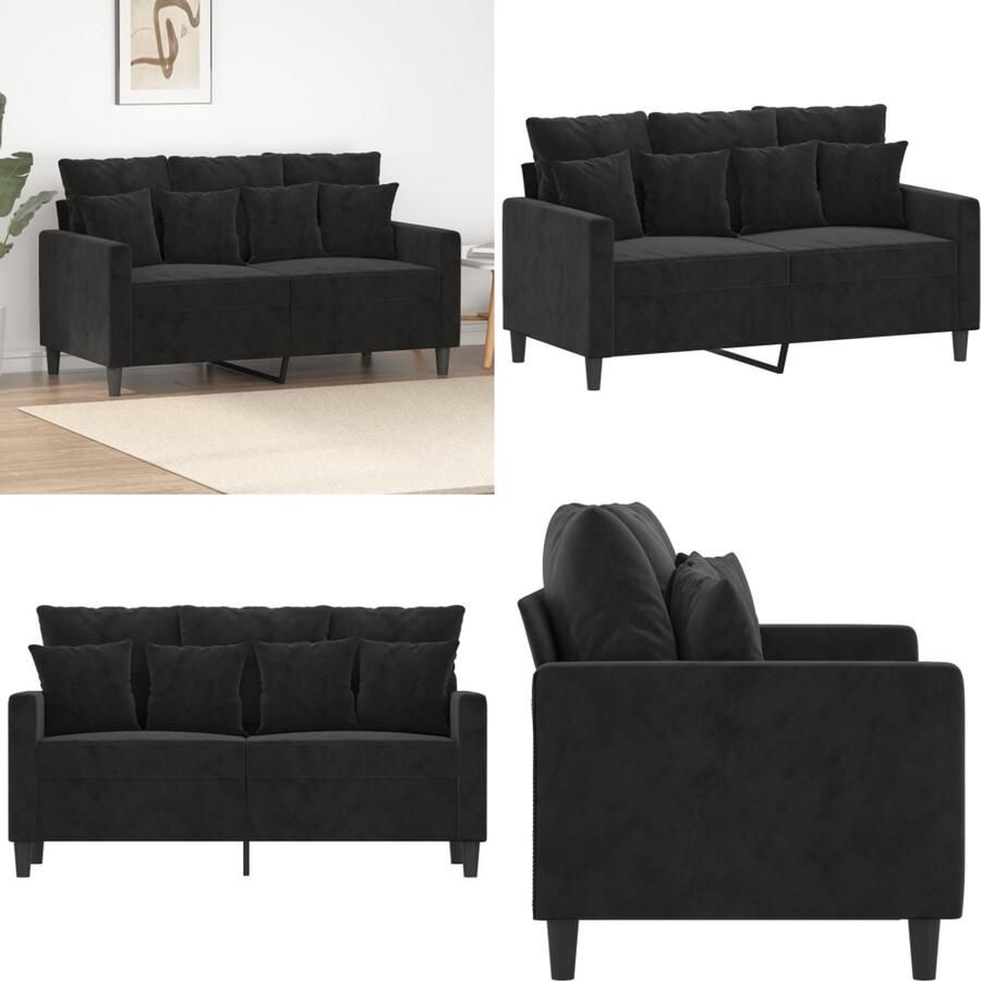 VidaXL Tweezitsbank 120 cm fluweel zwart 2-zitsbank 2-zitsbanken Bank Sofa