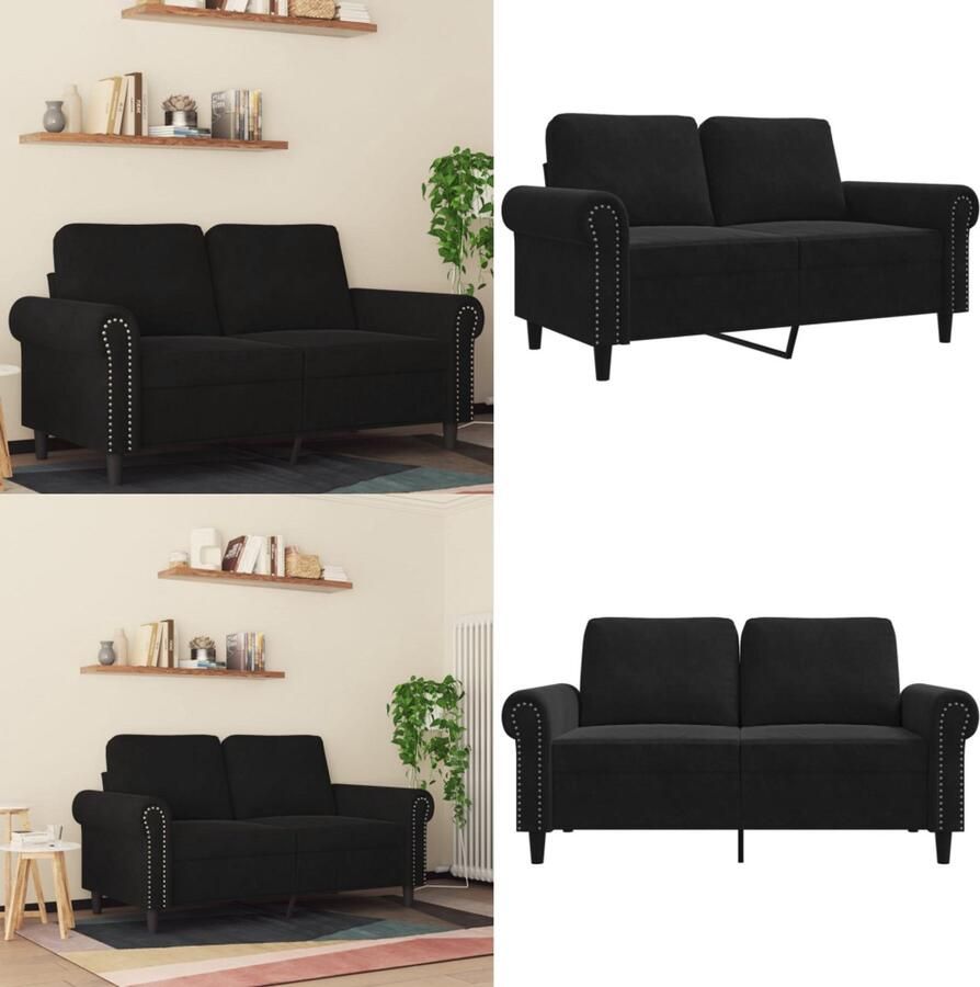 VidaXL Tweezitsbank 120 cm fluweel zwart 2-zitsbank 2-zitsbanken Bank Sofa - Foto 2