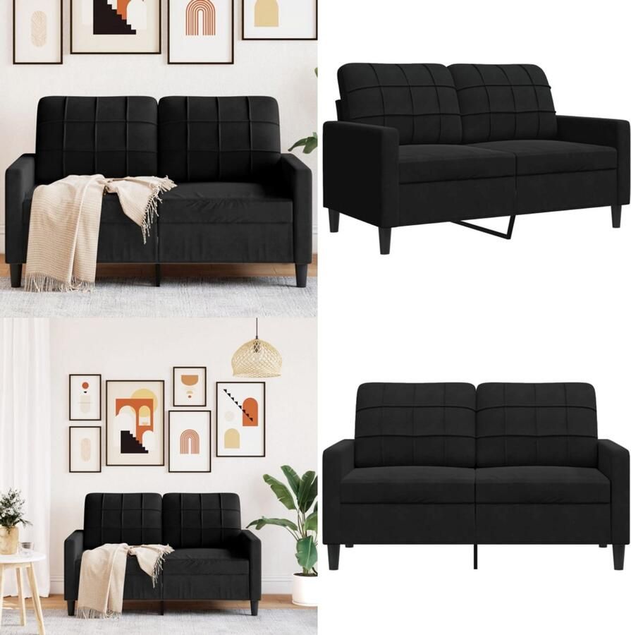 VidaXL Tweezitsbank 120 cm fluweel zwart 2-zitsbank 2-zitsbanken Bank Tweezitsbank