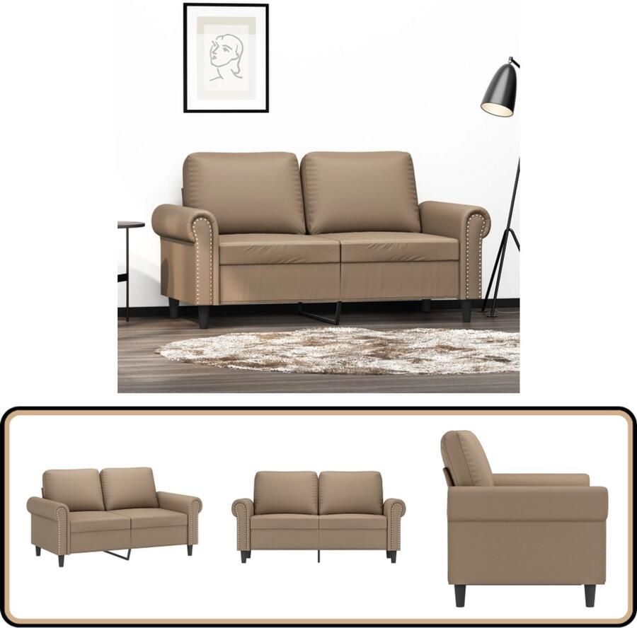 VidaXL Tweezitsbank 120 cm kunstleer cappuccino Tweezitsbank Bruine Bank Kapstok Salontafel Koffiezetapparaat