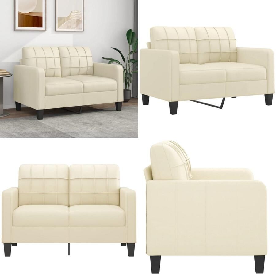 VidaXL Tweezitsbank 120 cm kunstleer crèmekleurig 2-zitsbank 2-zitsbanken Bank Tweezitsbank