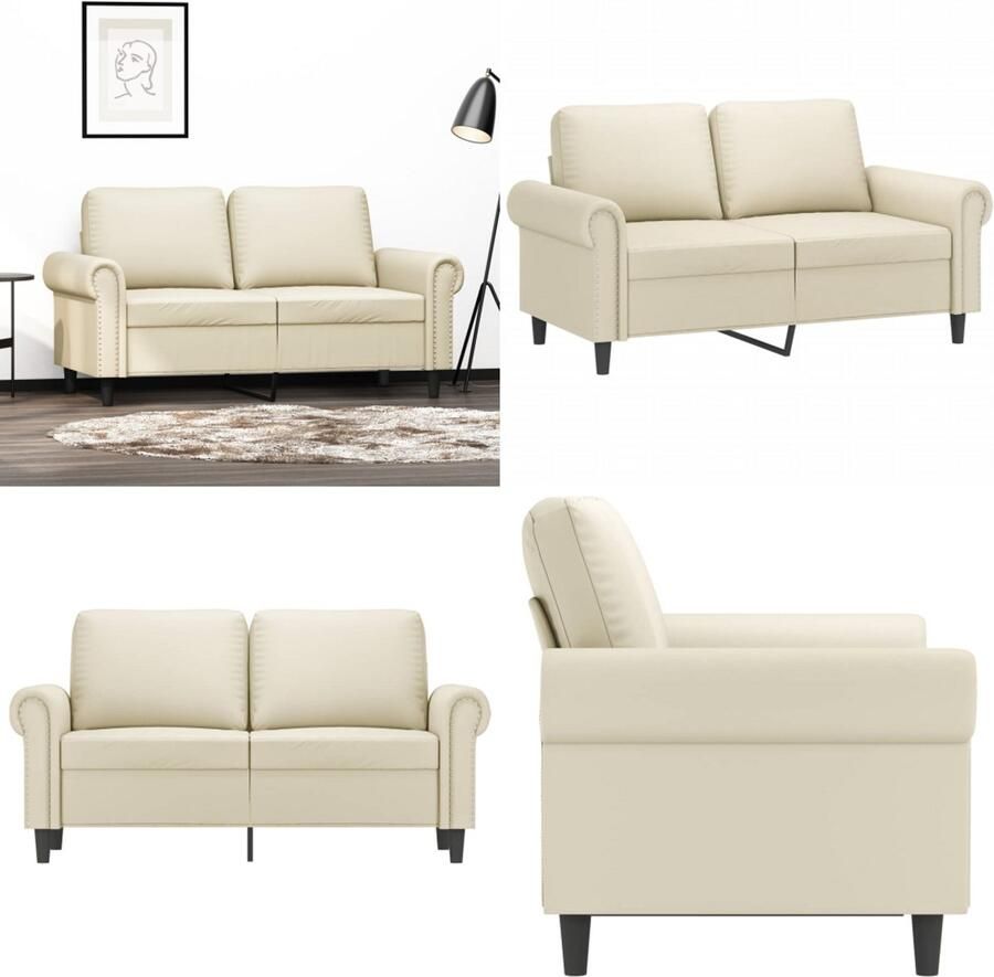 VidaXL Tweezitsbank 120 cm kunstleer crèmekleurig 2-zitsbank 2-zitsbanken Bank Tweezitsbank