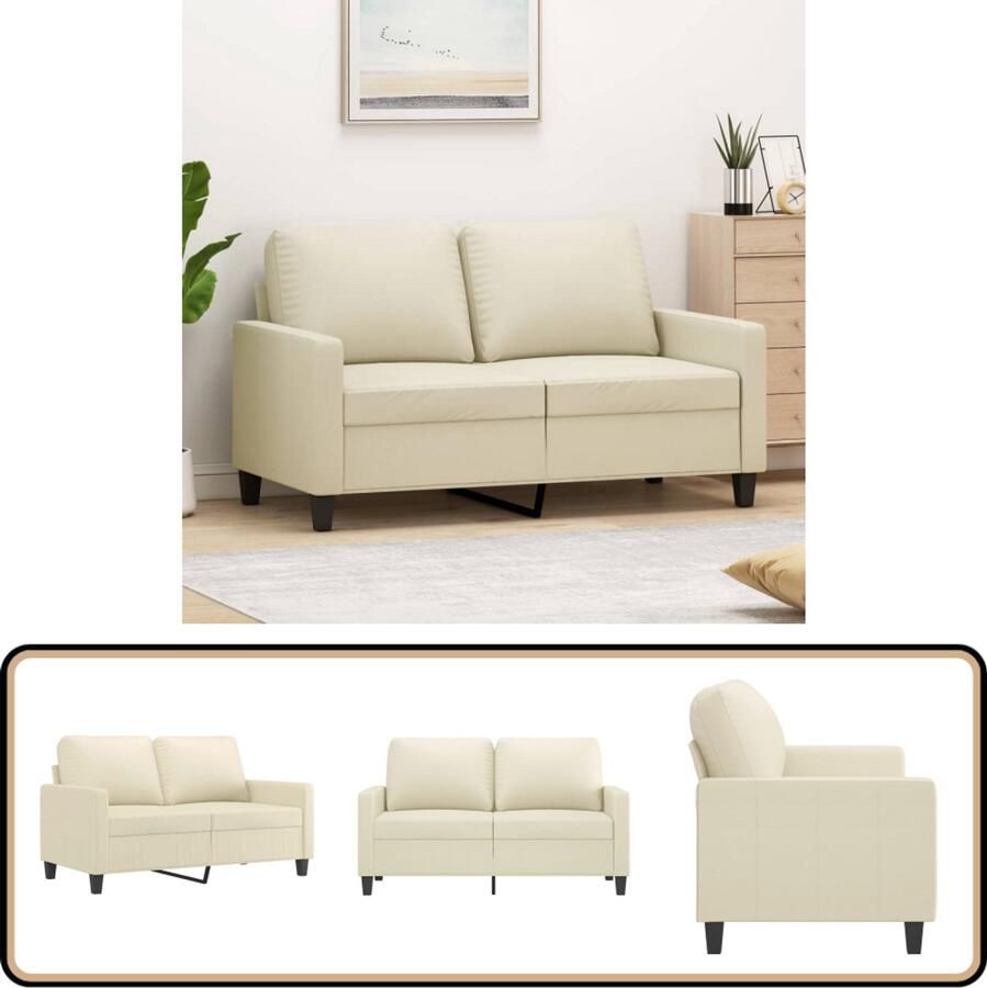 VidaXL Tweezitsbank 120 cm Kunstleer crèmekleurig Tweezitsbank Kunstleder Sofa Salontafel Bankstellen Lounge Meubilaar