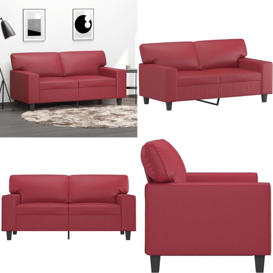 VidaXL Tweezitsbank 120 cm kunstleer wijnrood 2-zitsbank 2-zitsbanken Bank Tweezitsbank