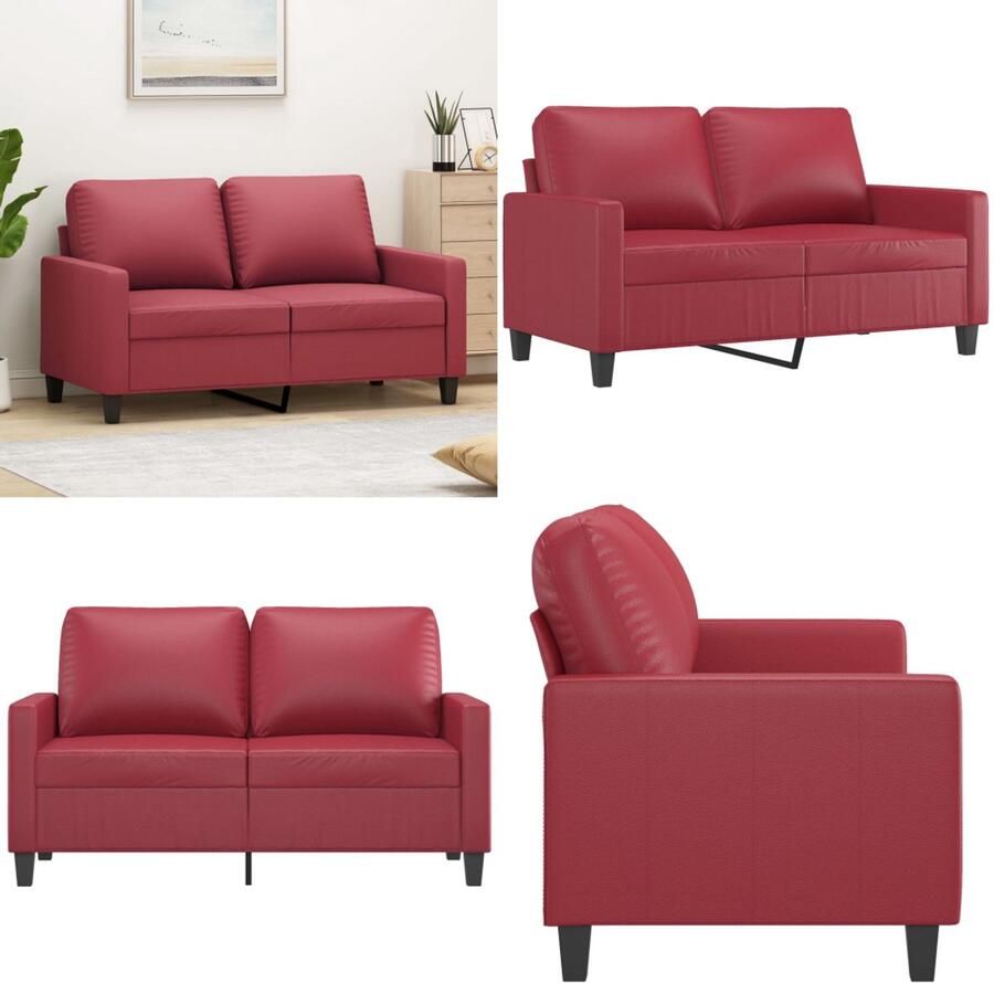 VidaXL Tweezitsbank 120 cm kunstleer wijnrood 2-zitsbank 2-zitsbanken Bank Tweezitsbank - Foto 2