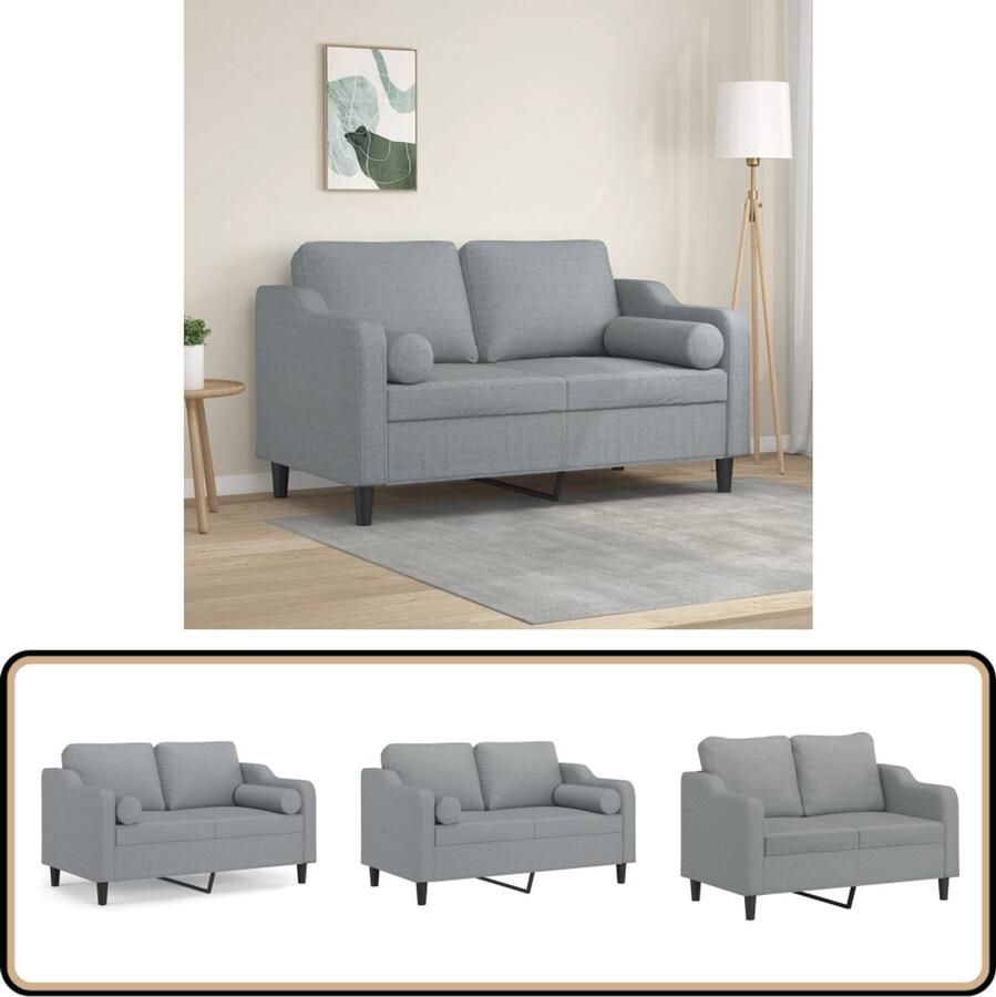 VidaXL Tweezitsbank 120 cm met Kussens Lichtgrijs Tweezitsbank Licht Grijze Bank Bankstel Lounge Meubilair Stoffen Bank