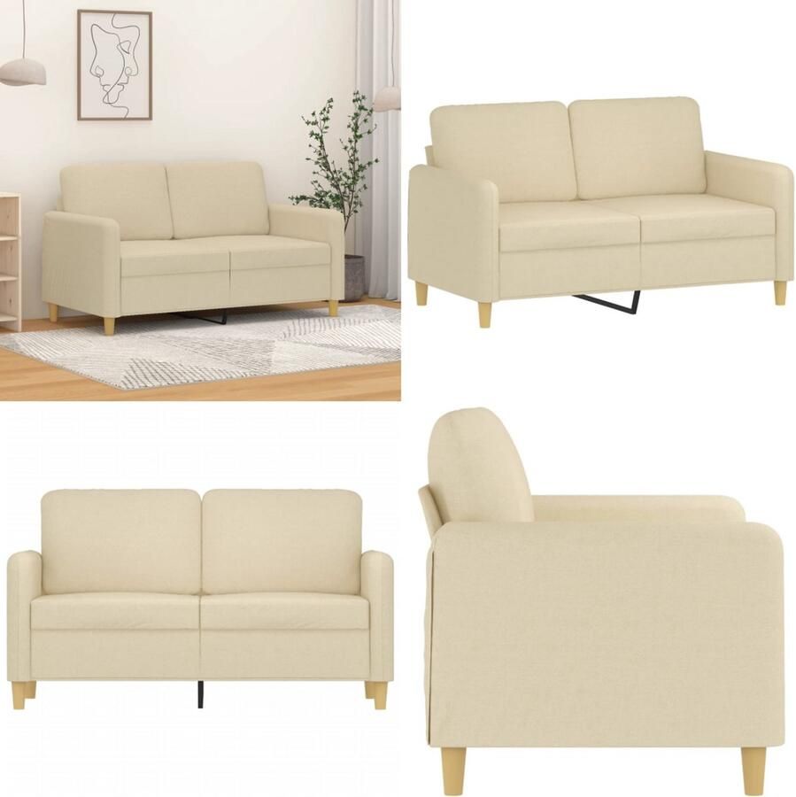VidaXL Tweezitsbank 120 cm stof crèmekleurig 2-zitsbank 2-zitsbanken Bank Tweezitsbank