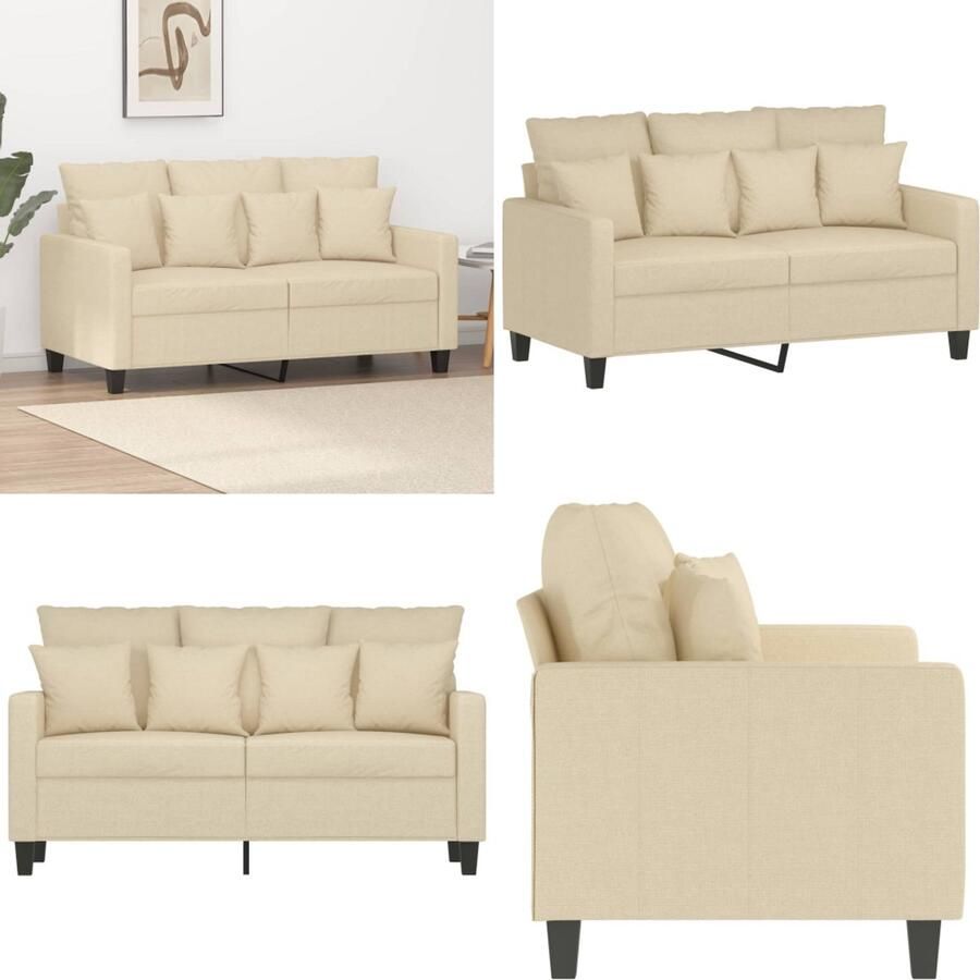 VidaXL Tweezitsbank 120 cm stof crèmekleurig 2-zitsbank 2-zitsbanken Bank Tweezitsbank