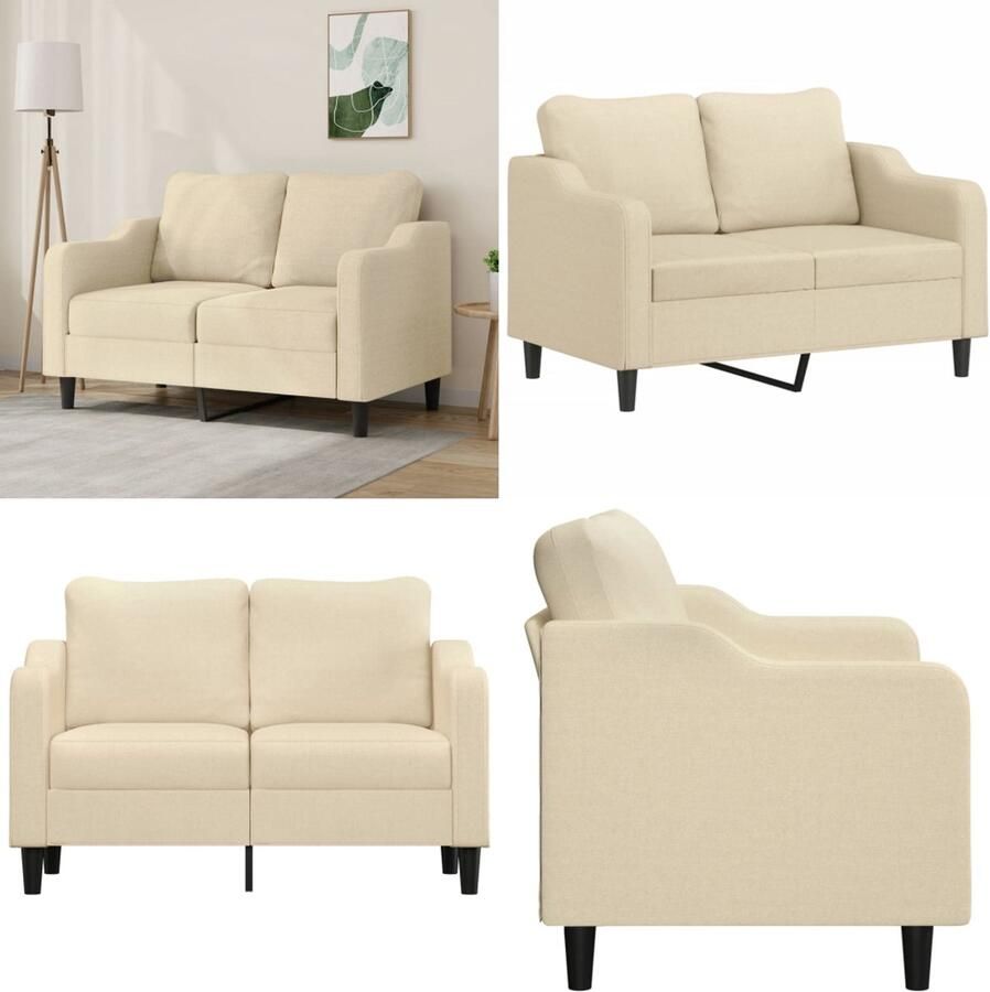 VidaXL Tweezitsbank 120 cm stof crèmekleurig 2-zitsbank 2-zitsbanken Bank Tweezitsbank