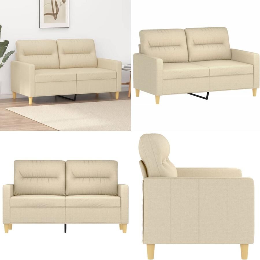 VidaXL Tweezitsbank 120 cm stof crèmekleurig 2-zitsbank 2-zitsbanken Bank Tweezitsbank