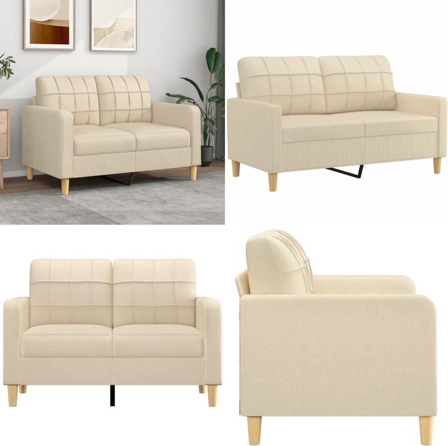 VidaXL Tweezitsbank 120 cm stof crèmekleurig 2-zitsbank 2-zitsbanken Bank Tweezitsbank