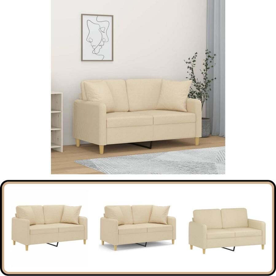 VidaXL Tweezitsbank 120 cm Stof Crèmekleurig Tweezitsbank Sofa Bankstellen Lounge Meubilair Livingroom Furniture