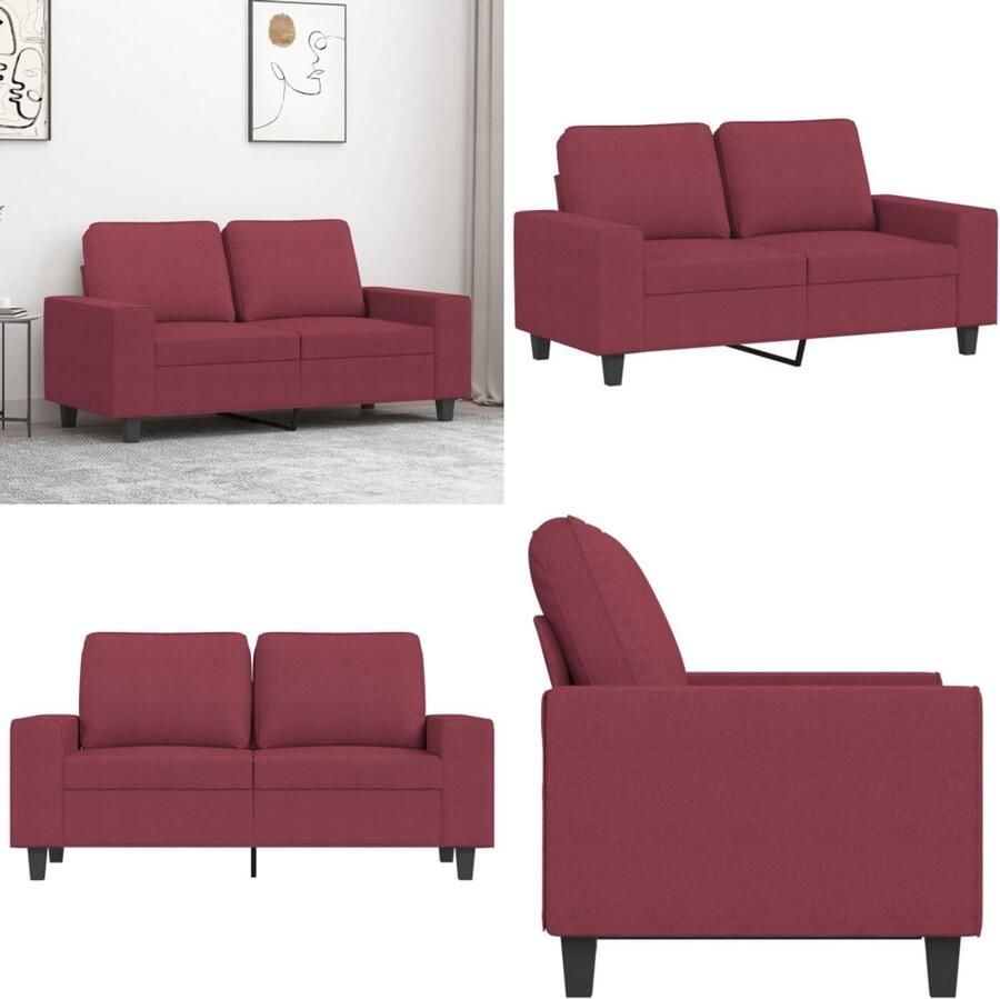 VidaXL Tweezitsbank 120 cm stof wijnrood 2-zitsbank 2-zitsbanken Bank Tweezitsbank