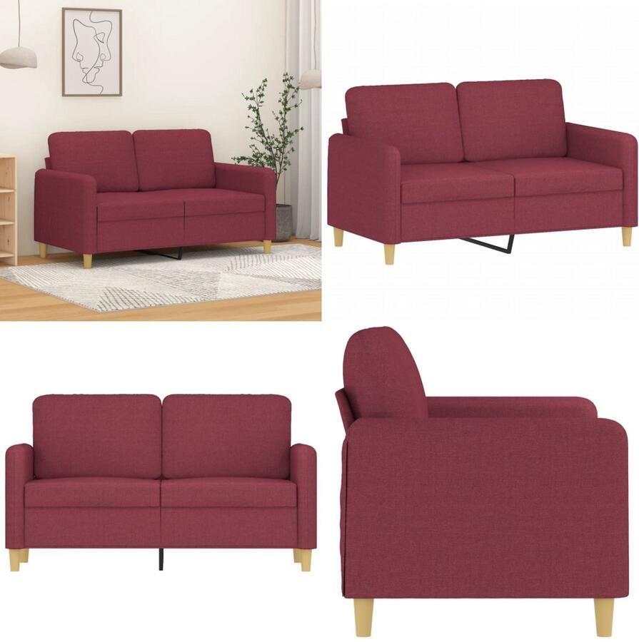 VidaXL Tweezitsbank 120 cm stof wijnrood 2-zitsbank 2-zitsbanken Bank Tweezitsbank