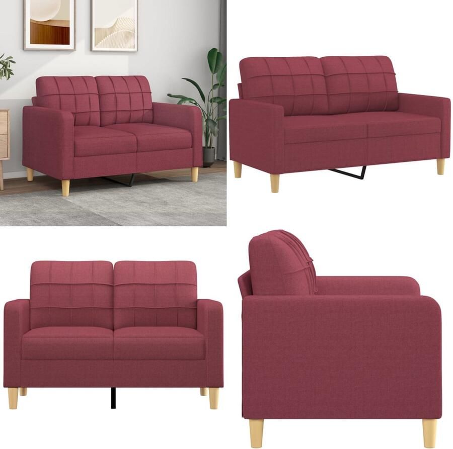 VidaXL Tweezitsbank 120 cm stof wijnrood 2-zitsbank 2-zitsbanken Bank Tweezitsbank