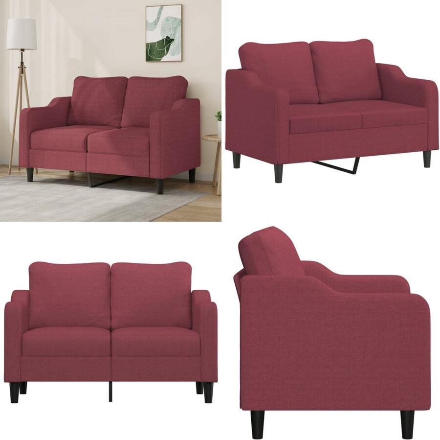 VidaXL Tweezitsbank 120 cm stof wijnrood 2-zitsbank 2-zitsbanken Bank Tweezitsbank