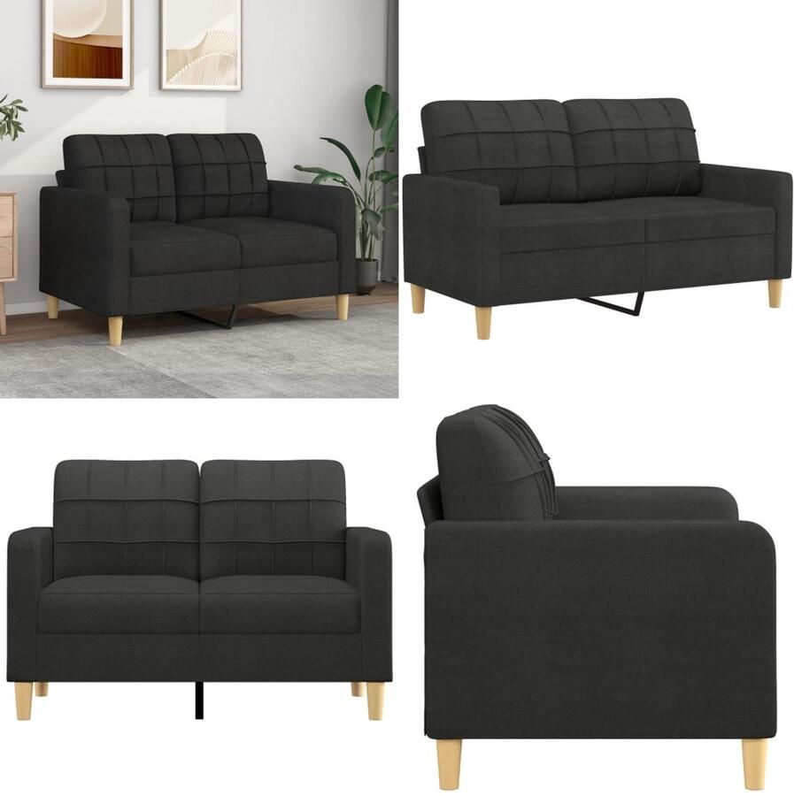 VidaXL Tweezitsbank 120 cm stof zwart 2-zitsbank 2-zitsbanken Bank Tweezitsbank