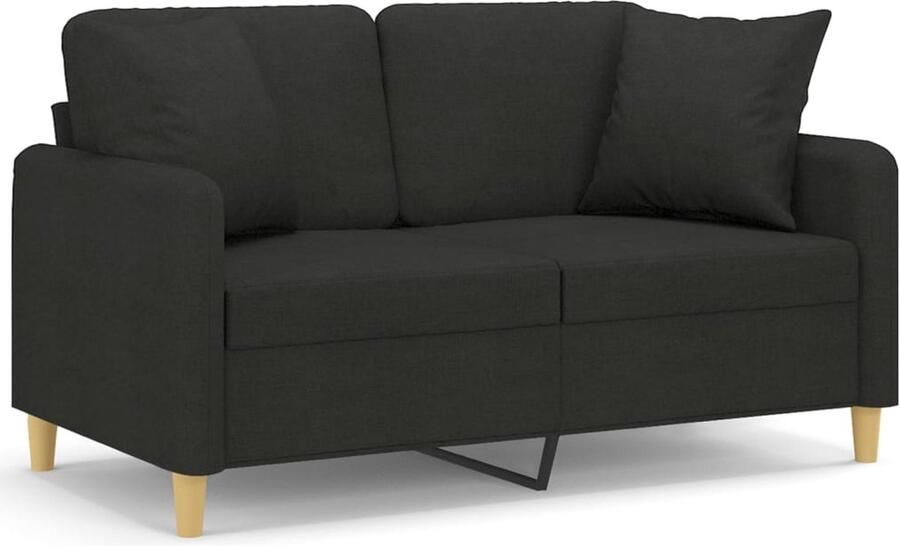 The Living Store Tweezitsbank met sierkussens 120 cm stof zwart Tweezitsbank Zwarte Bank Modern Sofa Stoffen Bank Lounge Meubilair - Foto 2