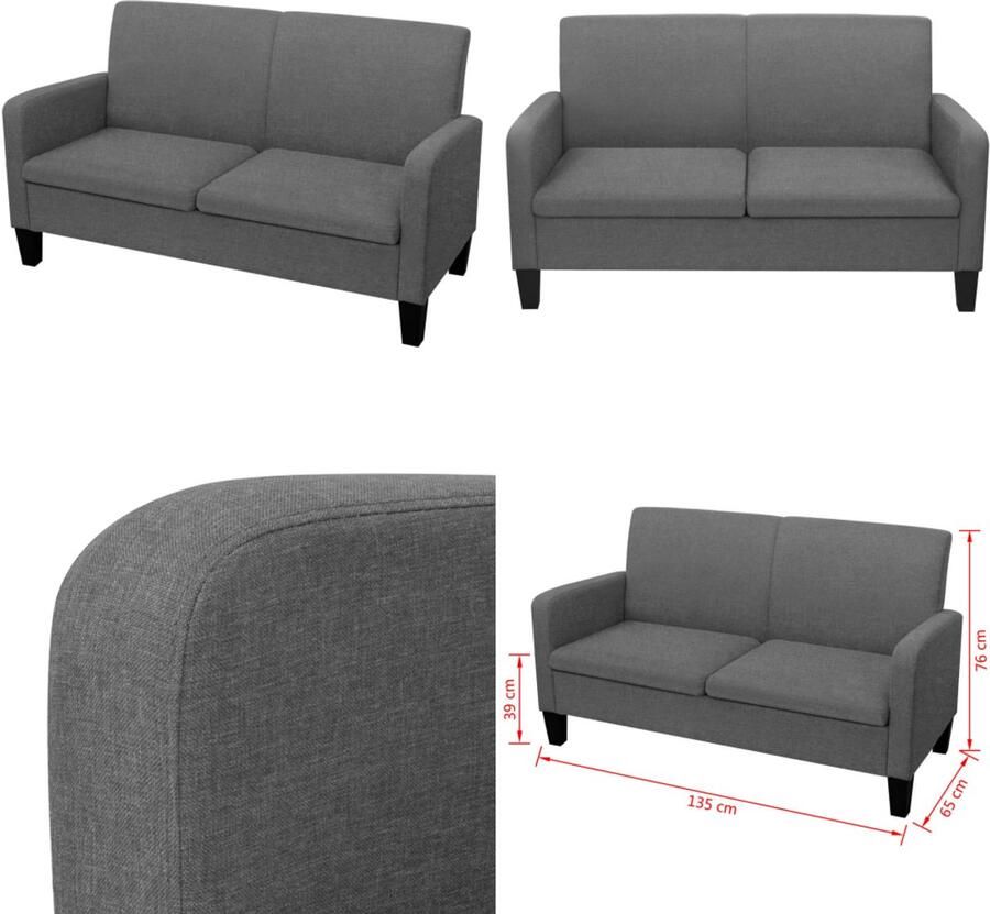 VidaXL Tweezitsbank 135x65x76 cm donkergrijs Tweezitsbank Tweezitsbanken Tweezits Bank Tweezits Banken